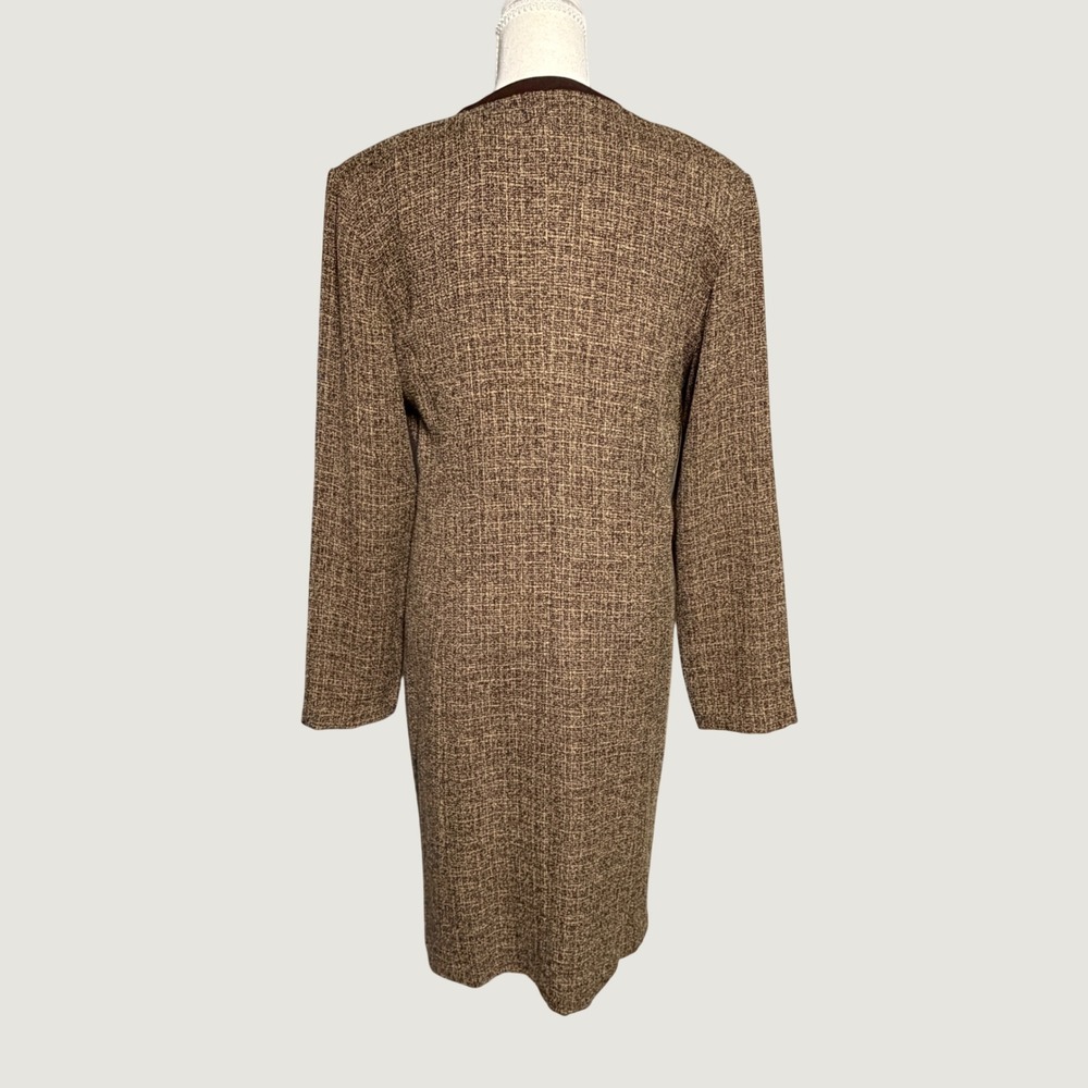 Vintage 90s Danny & Nicole Brown Tweed Dress Suit Set Duster Coat & Sheath 14
